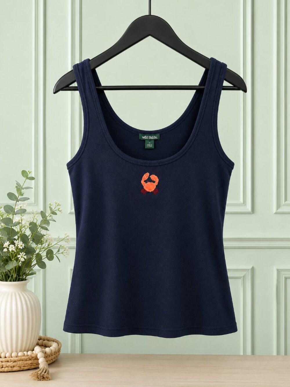 Wild Fable Navy Ribbed Tank Top with Beaded Crab Graphic
